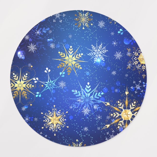 XMAS Blue Background mit goldenen Schneeflocken Etiketten (Design 1)