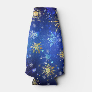 XMAS Blue Background mit goldenen Schneeflocken Flaschenkühler