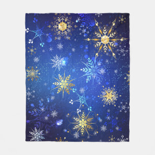 XMAS Blue Background mit goldenen Schneeflocken Fleecedecke