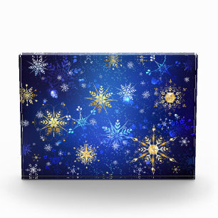 XMAS Blue Background mit goldenen Schneeflocken Fotoblock