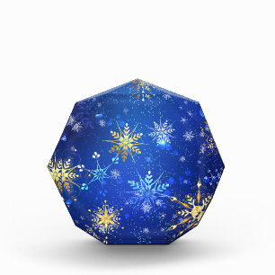 XMAS Blue Background mit goldenen Schneeflocken Fotoblock