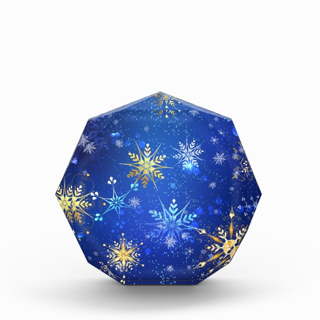 XMAS Blue Background mit goldenen Schneeflocken Fotoblock (Vorderseite)