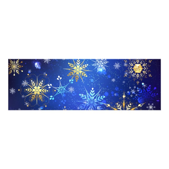 XMAS Blue Background mit goldenen Schneeflocken Fotodruck (Vorne)