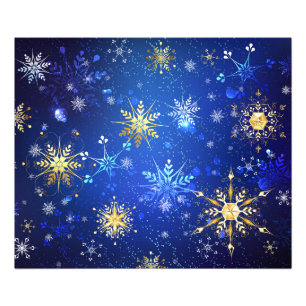 XMAS Blue Background mit goldenen Schneeflocken Fotodruck