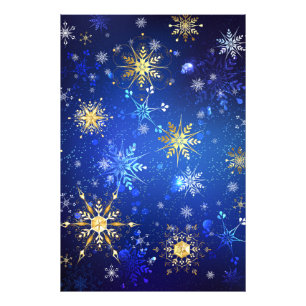 XMAS Blue Background mit goldenen Schneeflocken Fotodruck