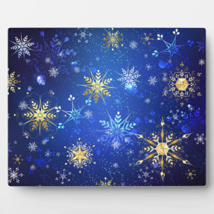 XMAS Blue Background mit goldenen Schneeflocken Fotoplatte