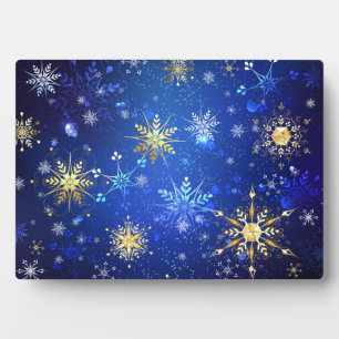 XMAS Blue Background mit goldenen Schneeflocken Fotoplatte