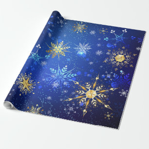 XMAS Blue Background mit goldenen Schneeflocken Geschenkpapier