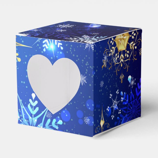 XMAS Blue Background mit goldenen Schneeflocken Geschenkschachtel (Vorderseite)