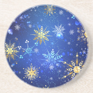 XMAS Blue Background mit goldenen Schneeflocken Getränkeuntersetzer