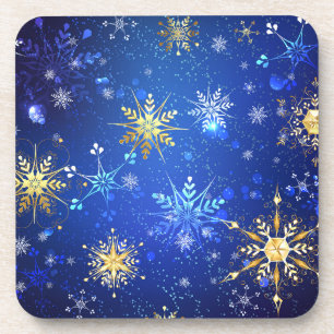 XMAS Blue Background mit goldenen Schneeflocken Getränkeuntersetzer