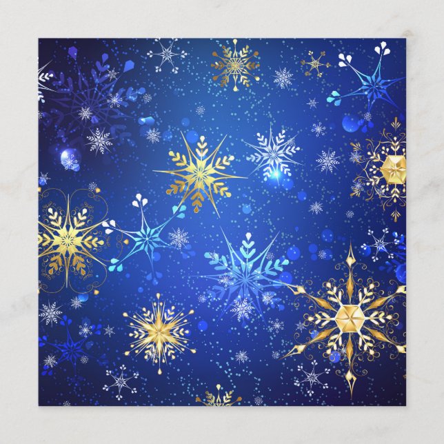XMAS Blue Background mit goldenen Schneeflocken Hinweiskarte (Vorderseite)
