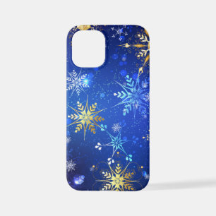 XMAS Blue Background mit goldenen Schneeflocken iPhone 12 Mini Hülle