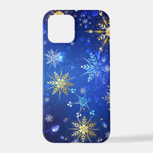 XMAS Blue Background mit goldenen Schneeflocken iPhone 12 Pro Hülle