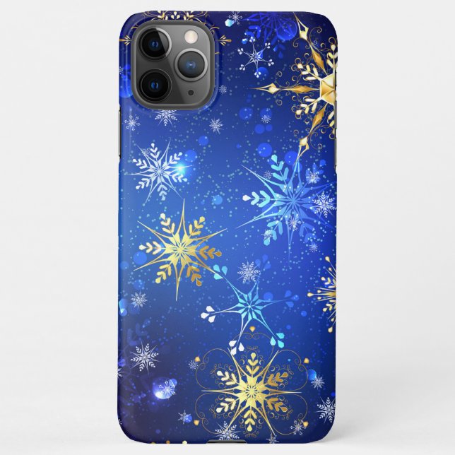 XMAS Blue Background mit goldenen Schneeflocken iPhone Hülle (Rückseite)
