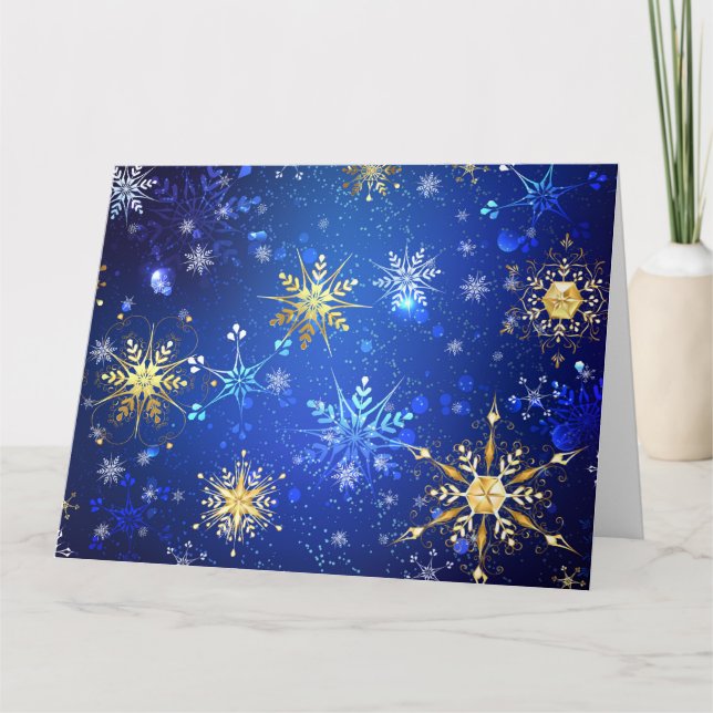 XMAS Blue Background mit goldenen Schneeflocken Karte (Vorderseite)