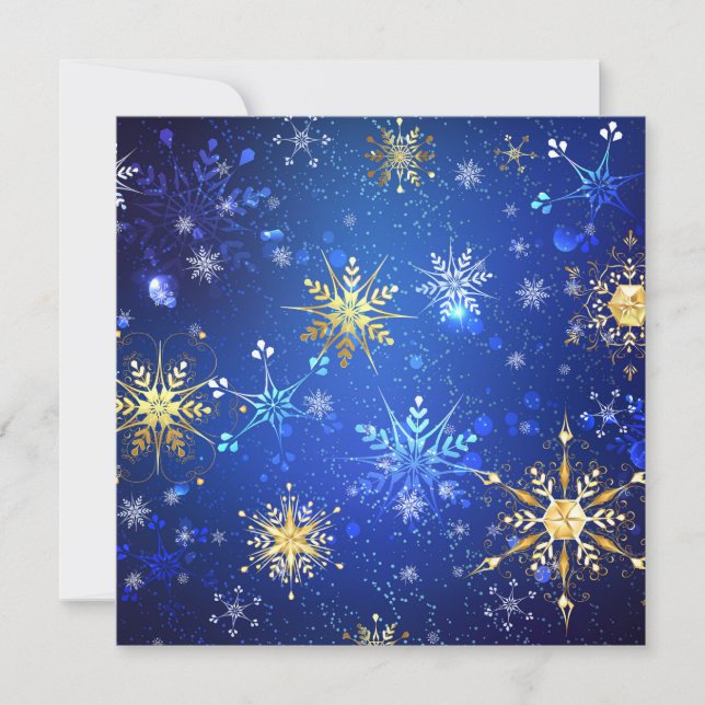 XMAS Blue Background mit goldenen Schneeflocken Karte (Vorderseite)