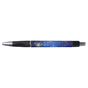 XMAS Blue Background mit goldenen Schneeflocken Kugelschreiber