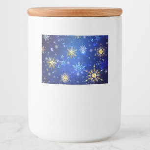 XMAS Blue Background mit goldenen Schneeflocken Lebensmitteletikett