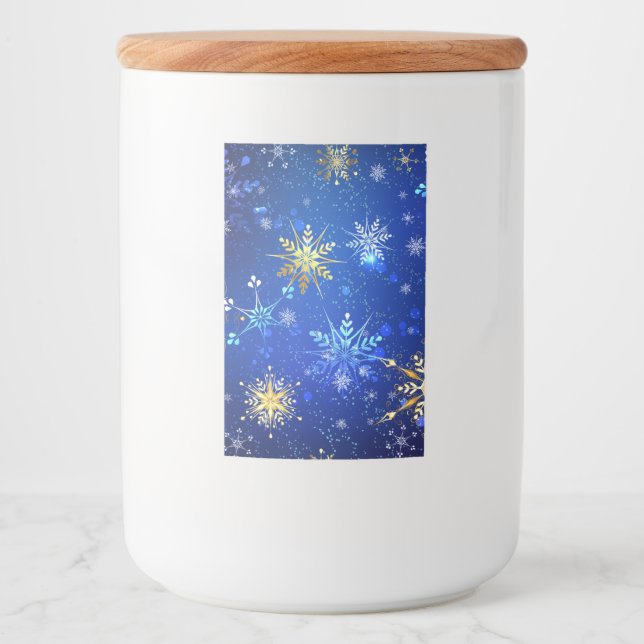 XMAS Blue Background mit goldenen Schneeflocken Lebensmitteletikett (Vorderseite)