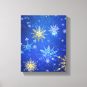 XMAS Blue Background mit goldenen Schneeflocken Leinwanddruck