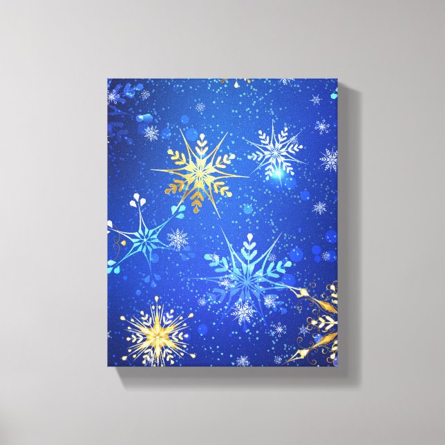 XMAS Blue Background mit goldenen Schneeflocken Leinwanddruck (Vorderseite)