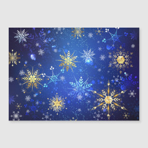 XMAS Blue Background mit goldenen Schneeflocken Magnetkarte