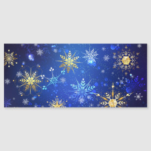 XMAS Blue Background mit goldenen Schneeflocken Magnetkarte