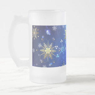 XMAS Blue Background mit goldenen Schneeflocken Mattglas Bierglas