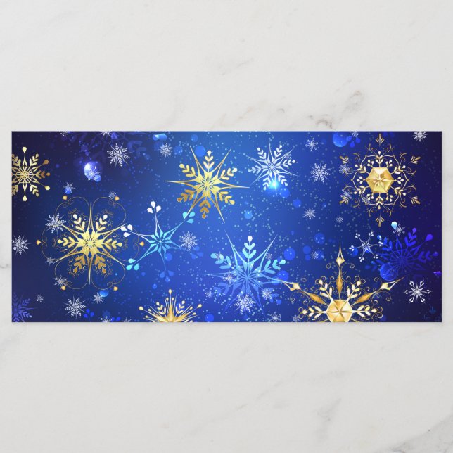XMAS Blue Background mit goldenen Schneeflocken Menükarte (Vorderseite)