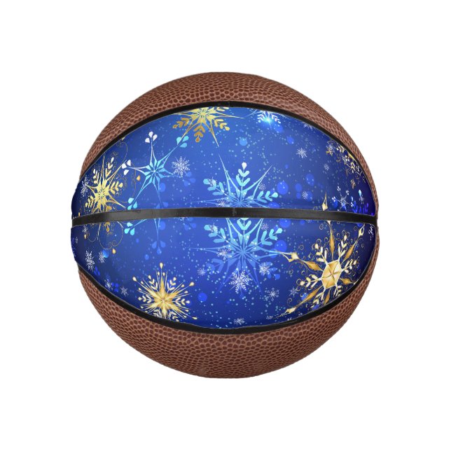 XMAS Blue Background mit goldenen Schneeflocken Mini Basketball (Vorderseite)