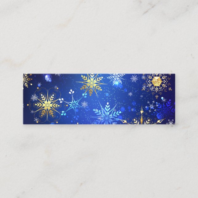 XMAS Blue Background mit goldenen Schneeflocken Mini Visitenkarte (Vorderseite)