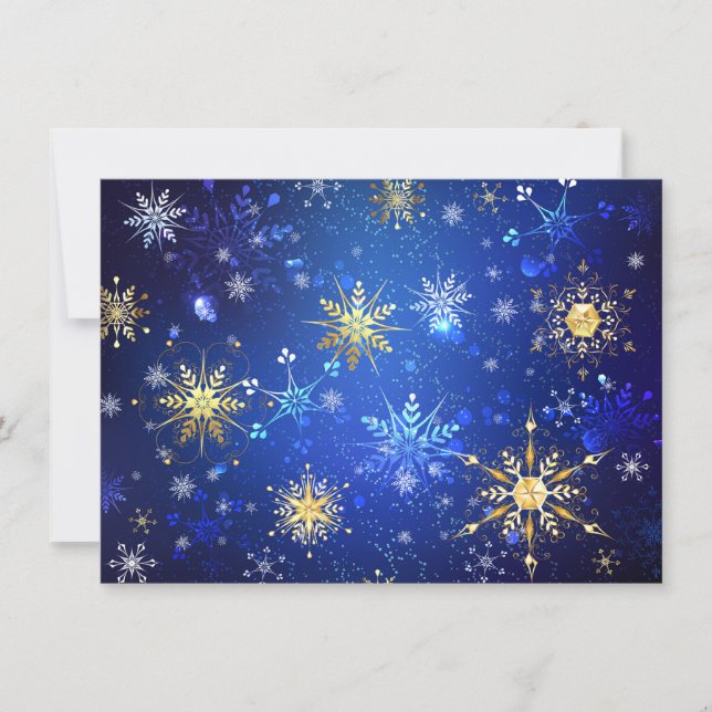 XMAS Blue Background mit goldenen Schneeflocken Mitteilungskarte (Vorderseite)