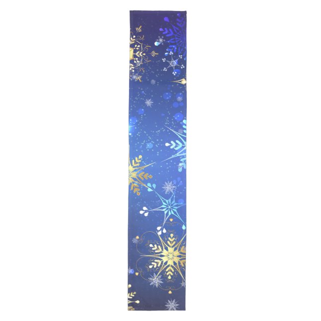 XMAS Blue Background mit goldenen Schneeflocken Mittelgroßer Tischläufer (Vorderseite)