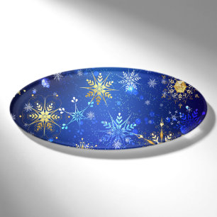 XMAS Blue Background mit goldenen Schneeflocken Namenschild