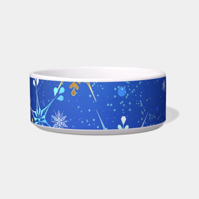 XMAS Blue Background mit goldenen Schneeflocken Napf (Vorderseite)