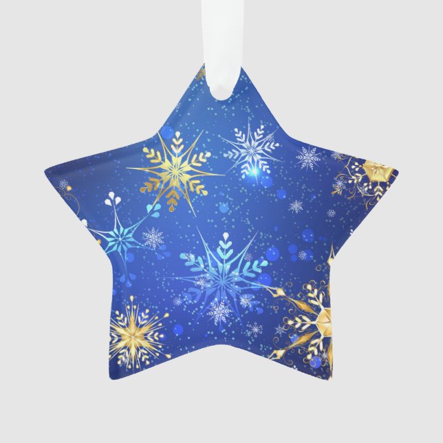 XMAS Blue Background mit goldenen Schneeflocken Ornament (Vorderseite)