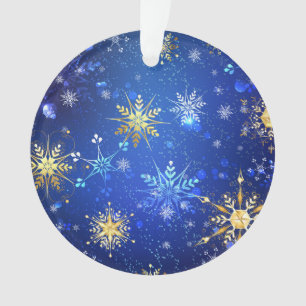 XMAS Blue Background mit goldenen Schneeflocken Ornament