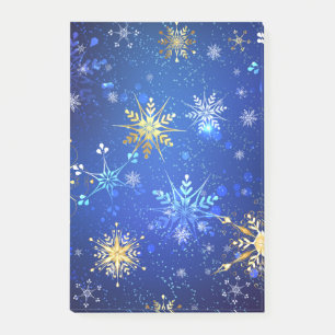 XMAS Blue Background mit goldenen Schneeflocken Post-it Klebezettel