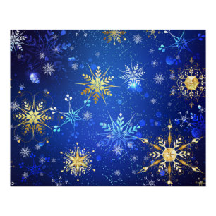 XMAS Blue Background mit goldenen Schneeflocken Poster