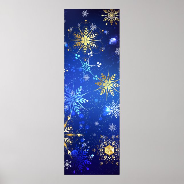 XMAS Blue Background mit goldenen Schneeflocken Poster (Vorne)