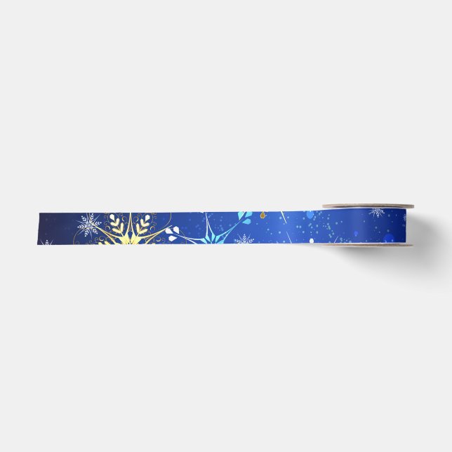 XMAS Blue Background mit goldenen Schneeflocken Satinband (Vorderseite)