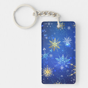 XMAS Blue Background mit goldenen Schneeflocken Schlüsselanhänger