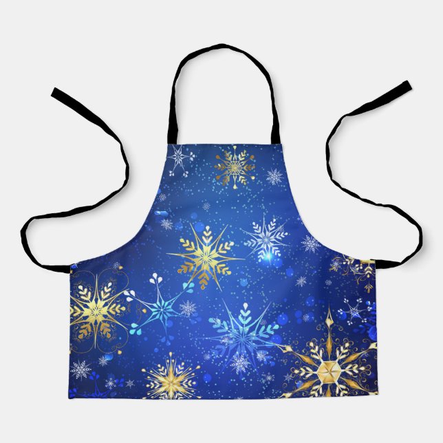 XMAS Blue Background mit goldenen Schneeflocken Schürze (Vorderseite)