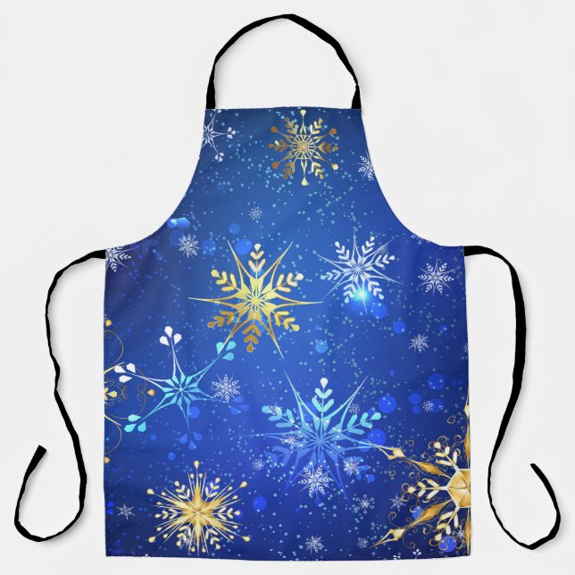 XMAS Blue Background mit goldenen Schneeflocken Schürze (Vorderseite)