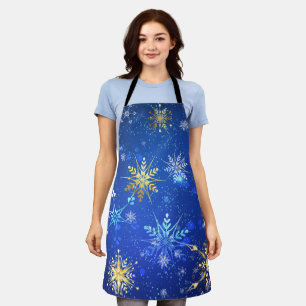 XMAS Blue Background mit goldenen Schneeflocken Schürze