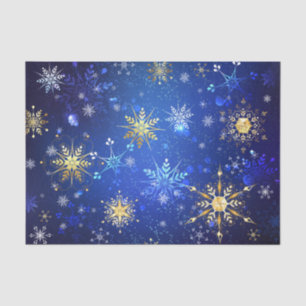 XMAS Blue Background mit goldenen Schneeflocken Seidenpapier