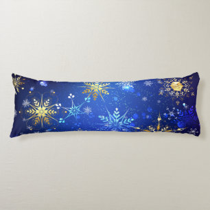 XMAS Blue Background mit goldenen Schneeflocken Seitenschläferkissen