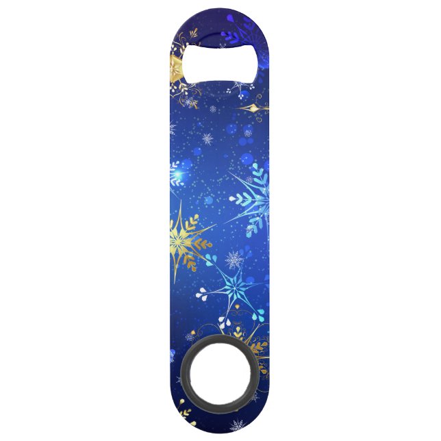 XMAS Blue Background mit goldenen Schneeflocken Speed Flaschenöffner (Vorderseite)