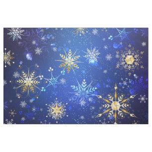 XMAS Blue Background mit goldenen Schneeflocken Stoff